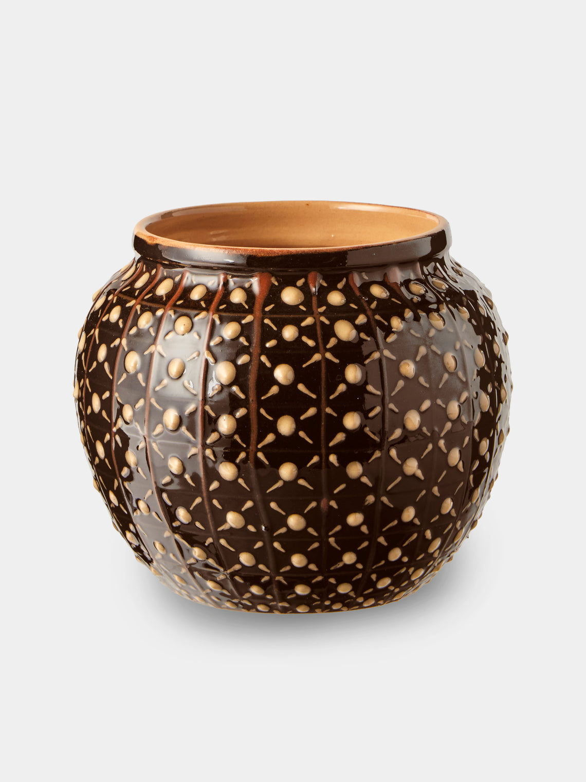 Poterie d’Évires - Geometric Hand-Painted Ceramic Vase (6.5in/17cm) - Dark Brown - ABASK - 