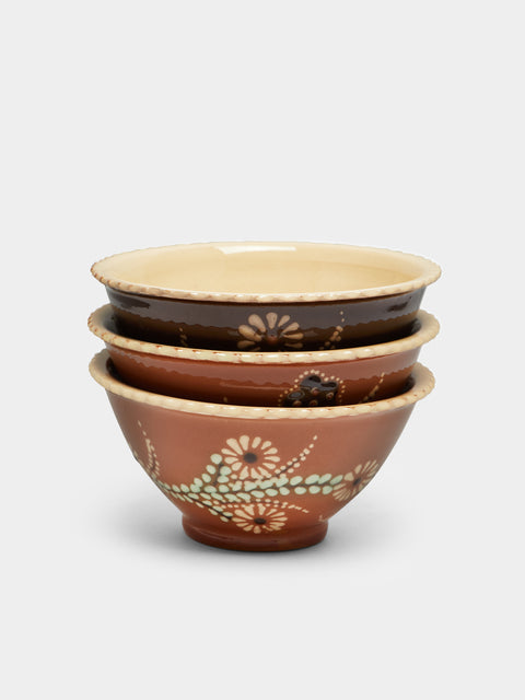 Poterie d’Évires - Flowers Hand-Painted Ceramic Small Fluted Bowls (Set of 3) -  - ABASK - 