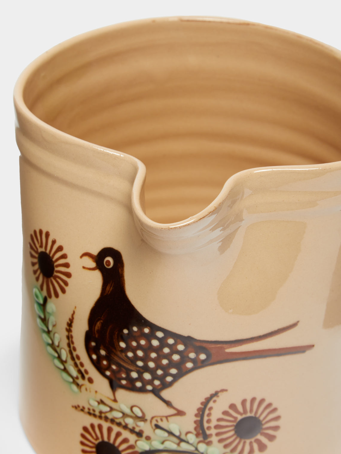Poterie d’Évires - Birds Hand-Painted Ceramic Straight-Edge Jug -  - ABASK