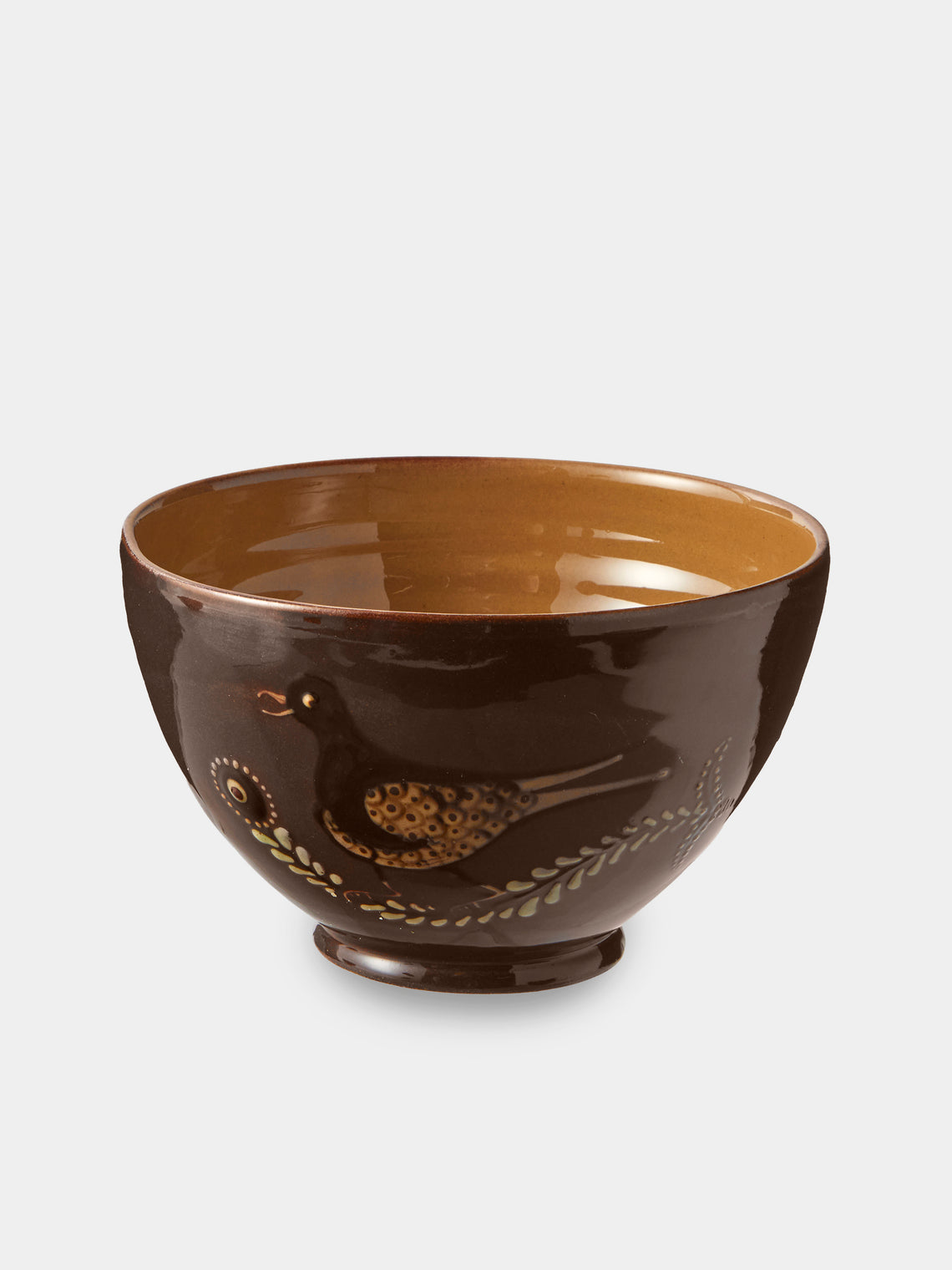 Poterie d’Évires - Birds Hand-Painted Ceramic Grand Bowls (Set of 4) - Light Brown - ABASK