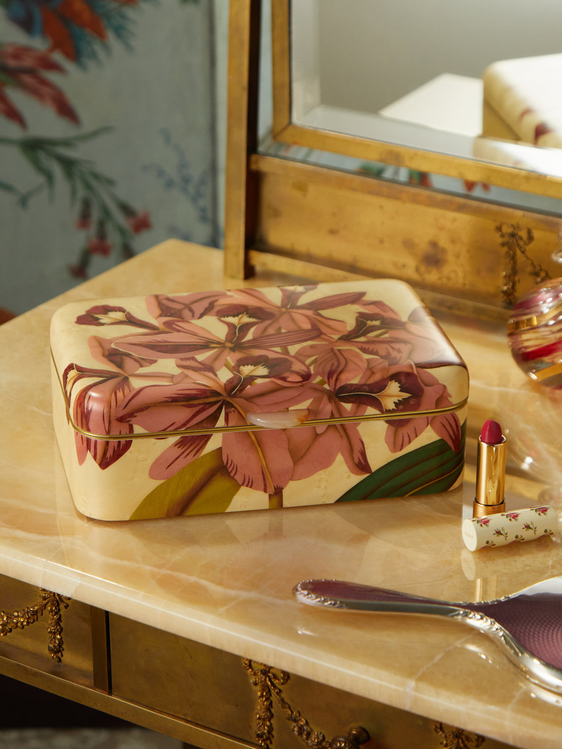 Flowers Marquetry Wood Jewelry Box