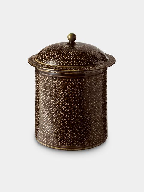 Poterie d’Évires - Geometric Hand-Painted Ceramic Lidded Pot - Dark Brown - ABASK - 