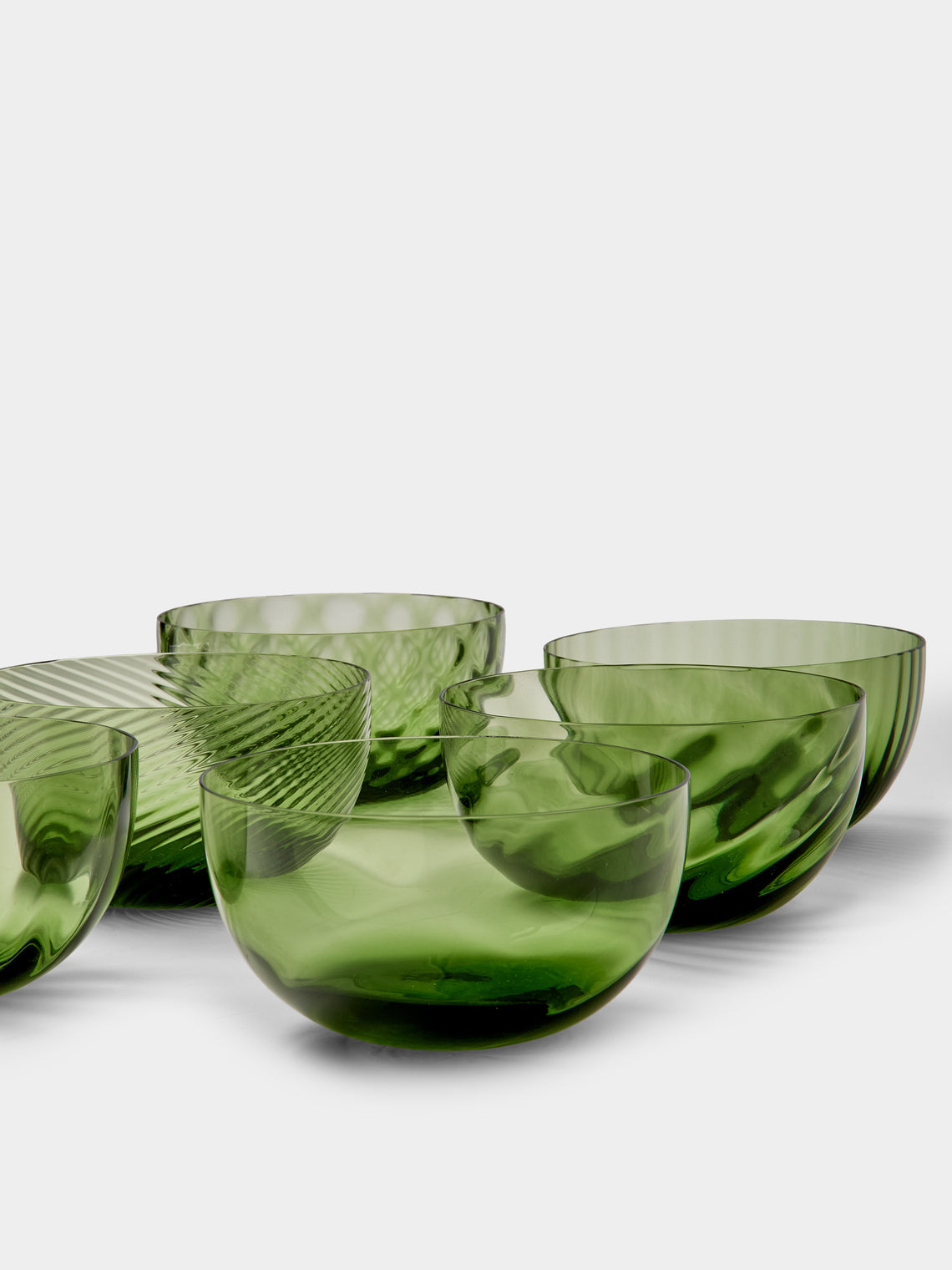 NasonMoretti - | Set of 6 | Idra Hand-Blown Murano Glass Dessert Bowls - Green - ABASK