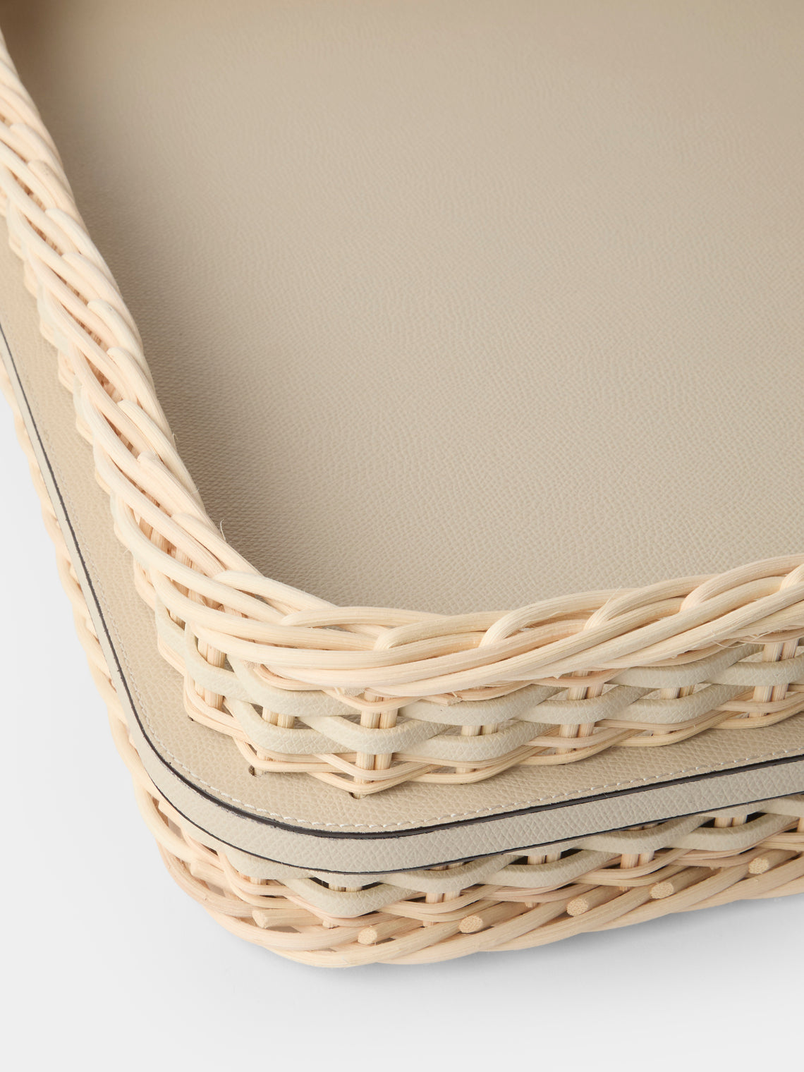 Pigment France - Reims Leather and Rattan Bed Tray (21in/54cm) - Cream - ABASK