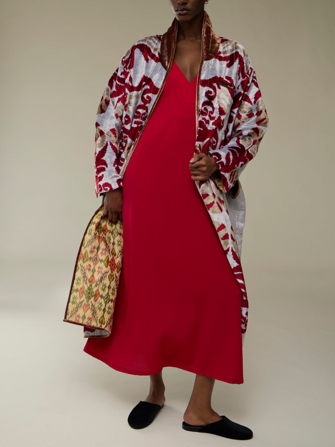 Nazzy Beglari - Hand-Loomed Ikat Silk and Cotton Reversible Robe | One Size - Yellow - ABASK