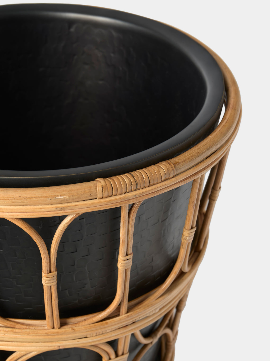 Viya - Nagaland Rattan and Brass Champagne Bucket - Black - ABASK