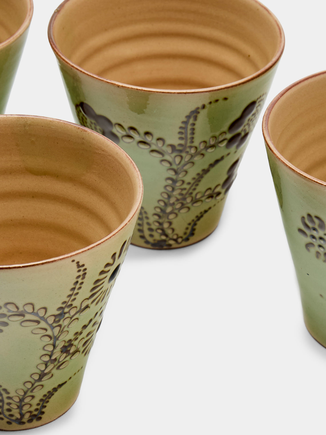 Poterie d’Évires - Flowers Hand-Painted Ceramic Coffee Cups (Set of 6) - Green - ABASK