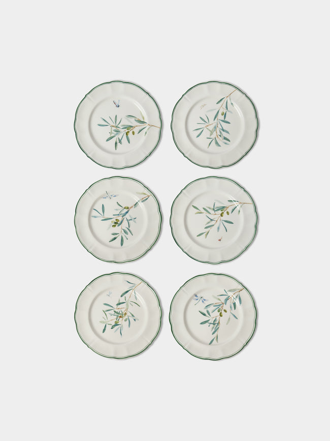 Laboratorio Paravicini - | Set of 6 | Ulivi Ceramic Dessert / Salad Plates (9in/23cm) - Green - ABASK - 
