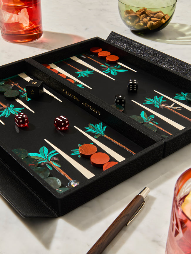 Alexandra Llewellyn - On Safari: Monkey Leather Travel Backgammon Set - Black - ABASK