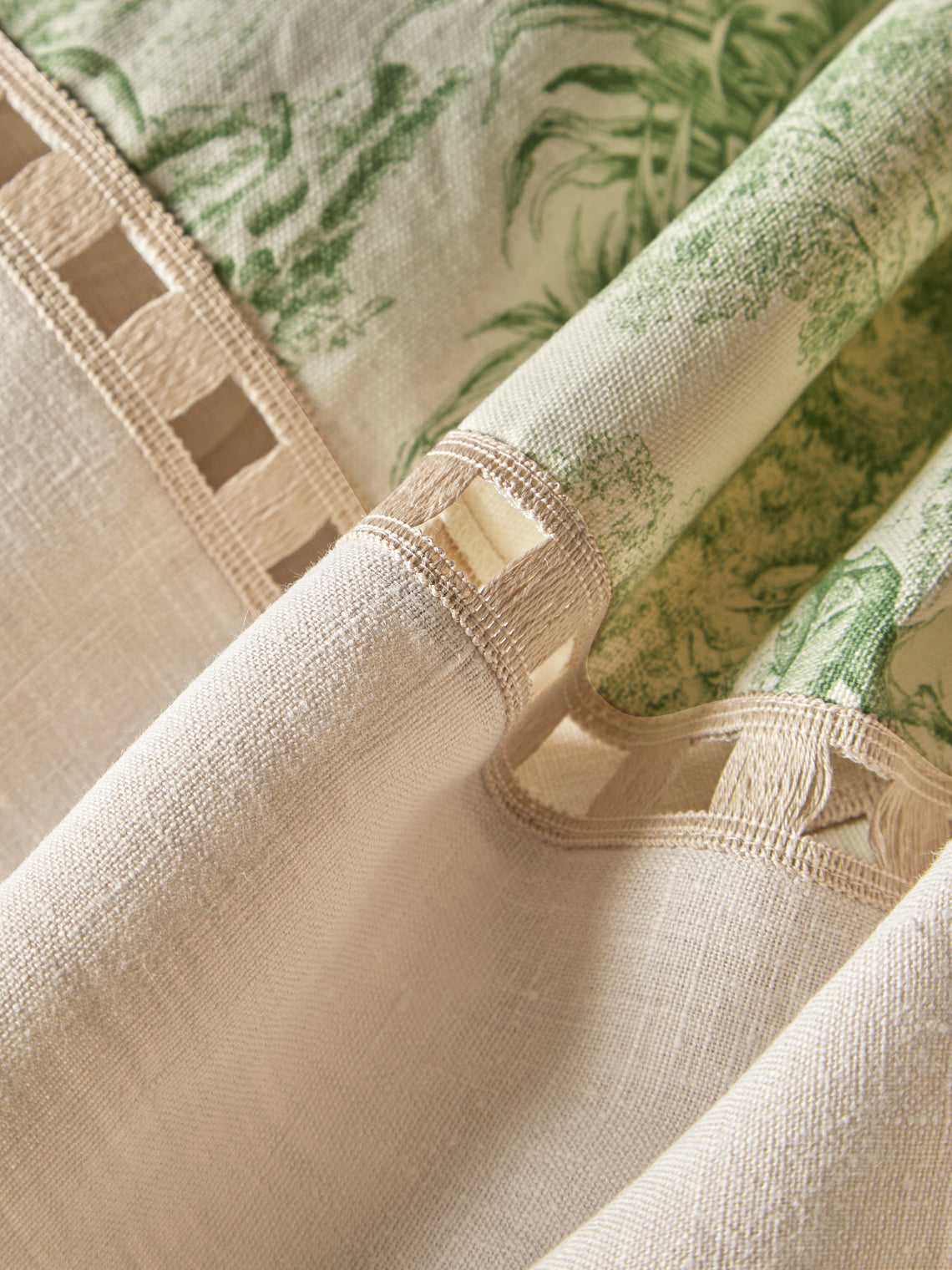 Borgo delle Tovaglie - Riviera Toile de Jouy Linen Rectangular Tablecloth - Green - ABASK