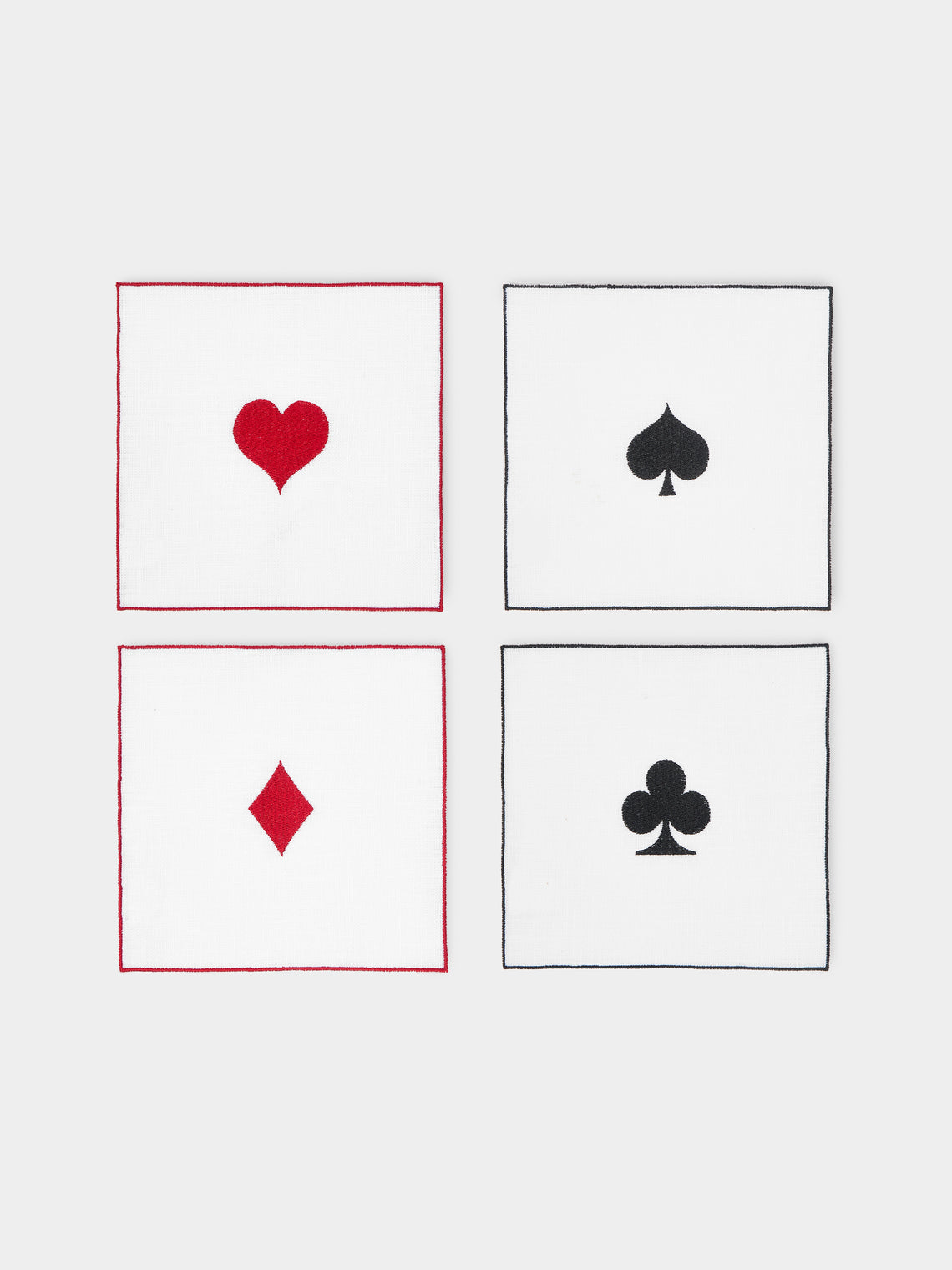 La Gallina Matta - Playing Cards Embroidered Linen Cocktail Napkins (Set of 4) -  - ABASK - 
