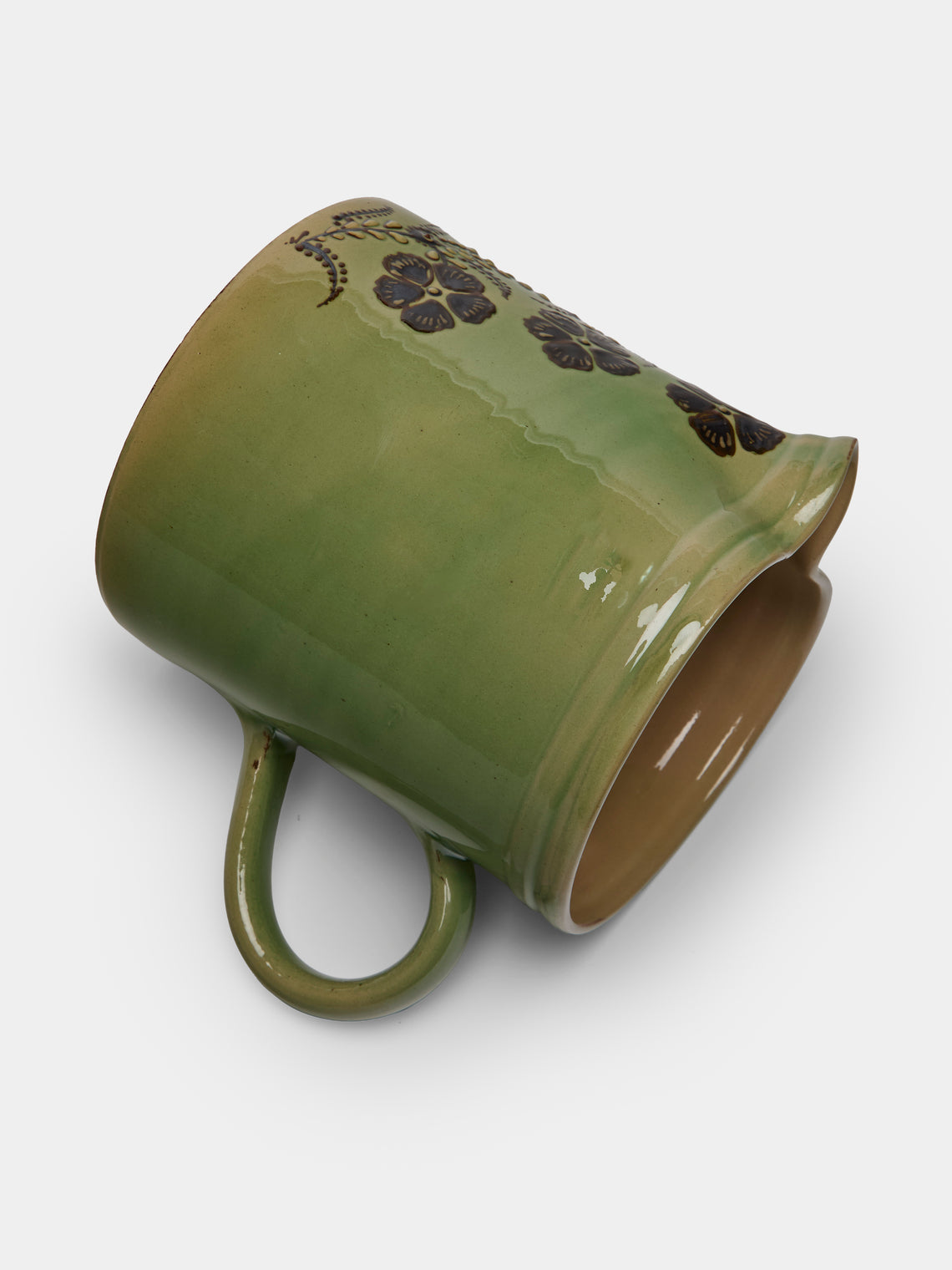 Poterie d’Évires - Flowers Hand-Painted Ceramic Straight-Edge Jug (70.5oz/2L) - Green - ABASK