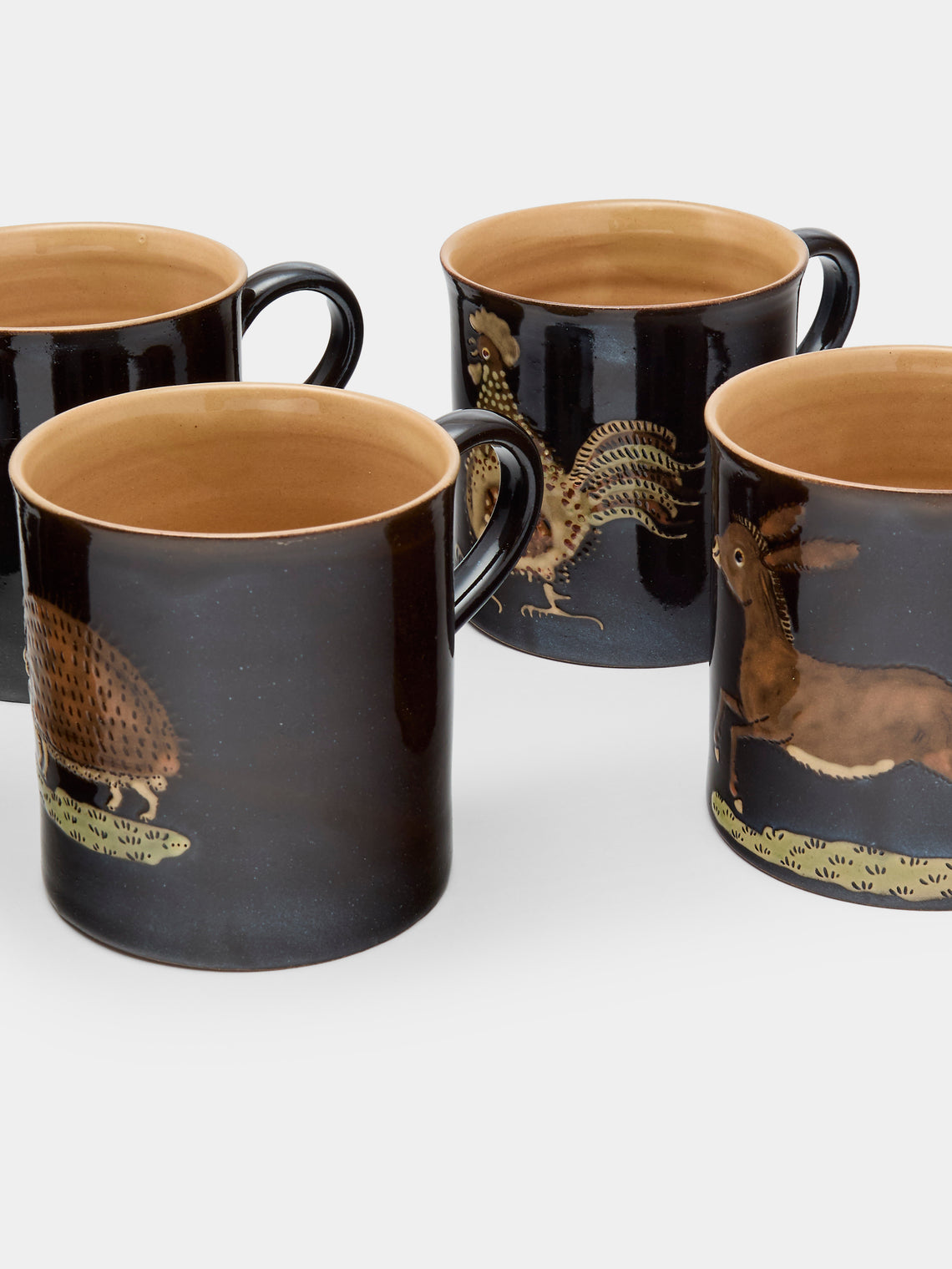 Poterie d’Évires - Animals Hand-Painted Ceramic Mugs (Set of 6) - Dark brown - ABASK