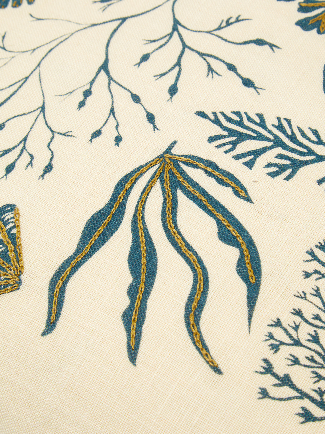 Rosemary Milner - Seaweed Hand-Embroidered Cotton Cushion -  - ABASK