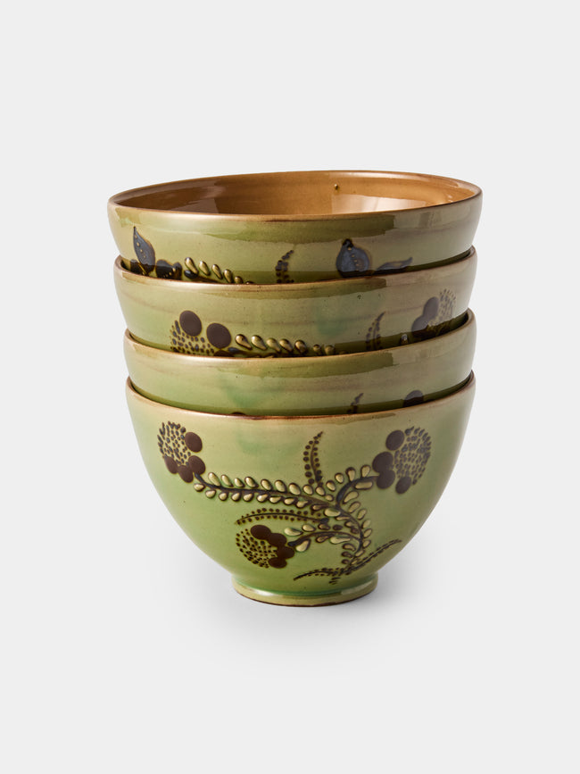 Poterie d’Évires - Flowers Hand-Painted Ceramic Grand Bowls (Set of 4) - Green - ABASK - 