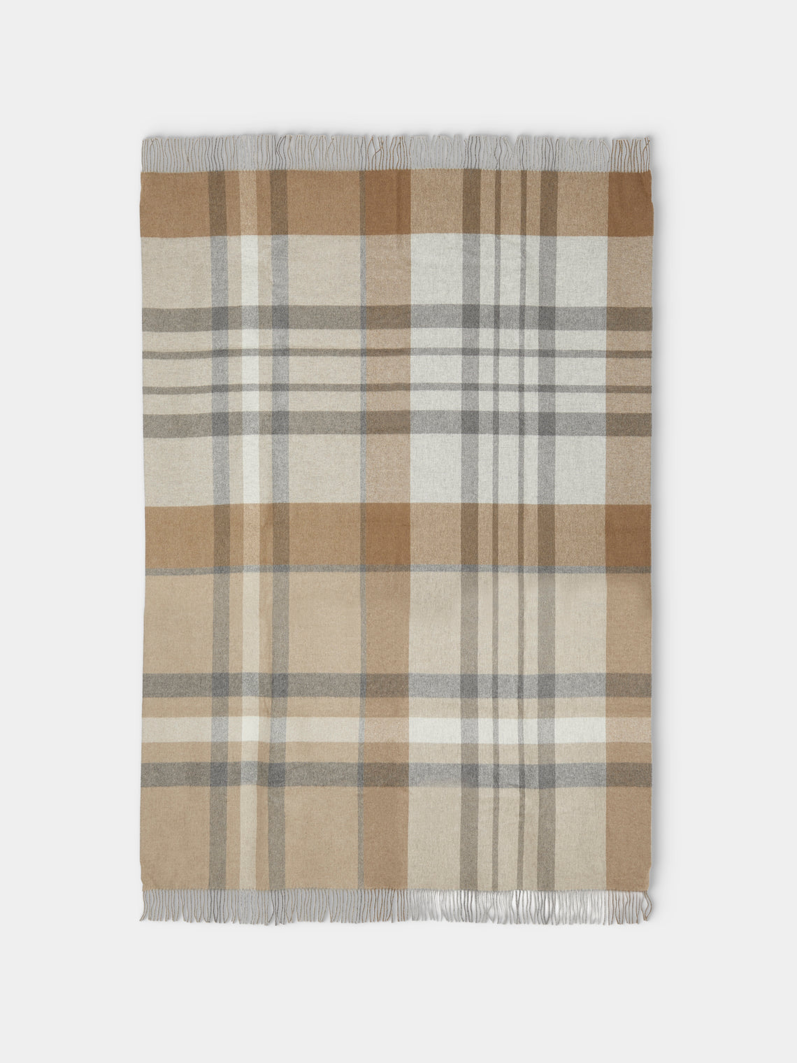 Johnstons of Elgin - Cashmere Reversible Check Blanket (75in/1.9m) - Brown - ABASK - 