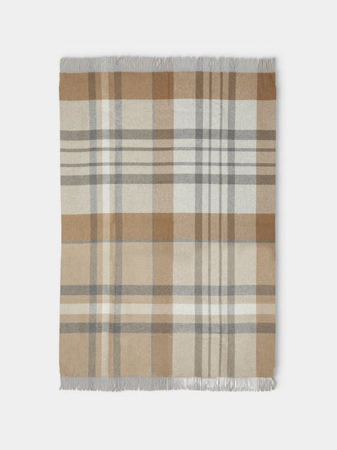 Johnstons of Elgin - Cashmere Reversible Check Blanket (75in/1.9m) - Brown - ABASK - 