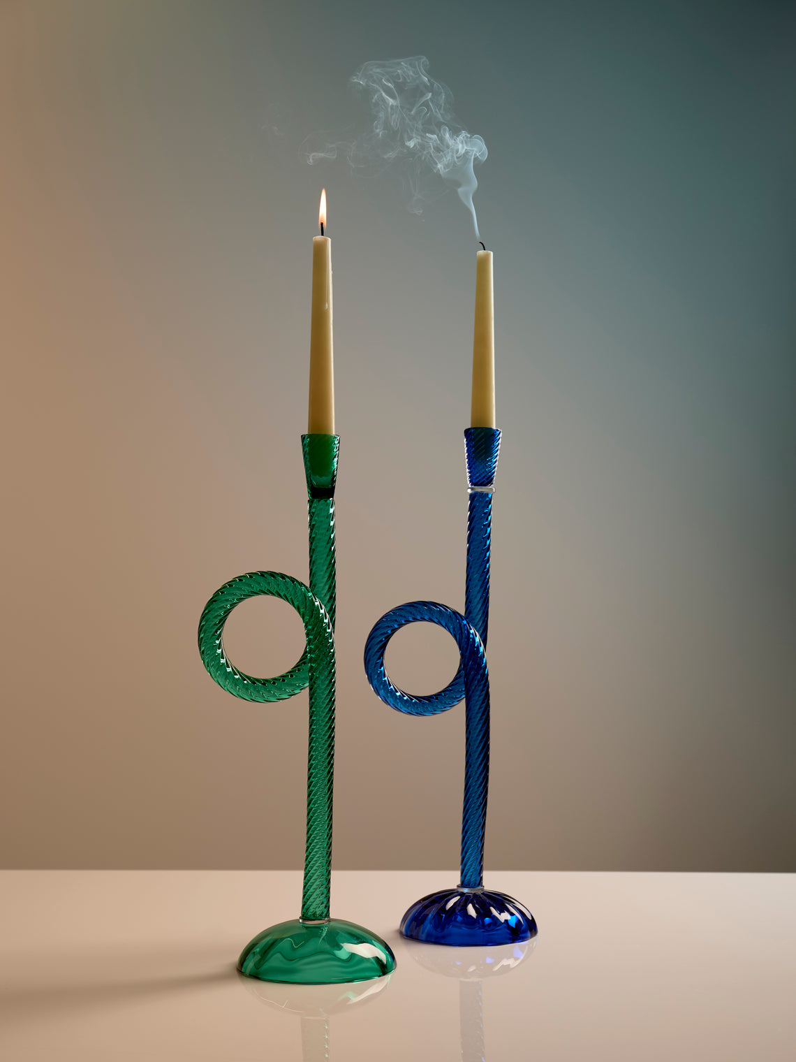 Aina Kari - Venetian Knot Hand-Blown Murano Glass Candlestick Holder - Green - ABASK