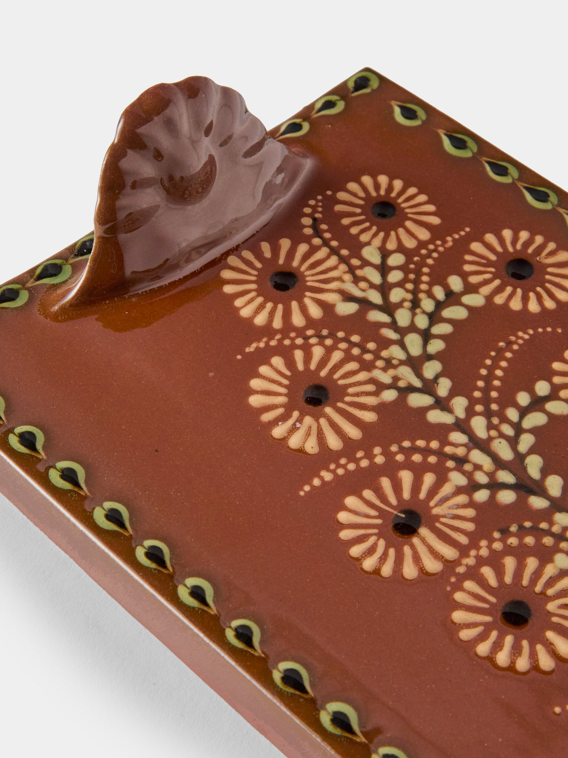 Poterie d’Évires - Flowers Hand-Painted Ceramic Cheese Platter - Light Brown - ABASK