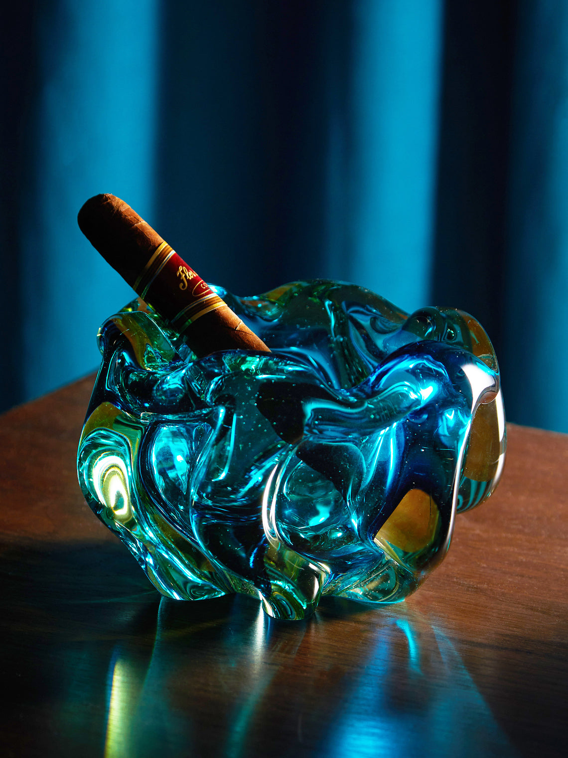 Antique and Vintage - Mid-Century Czech Glass Ashtray - Blue - ABASK