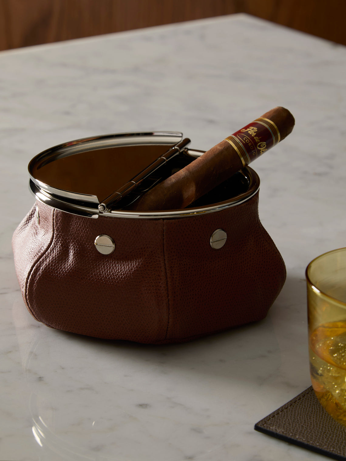 Giobagnara - Laurence Leather Bean Bag Ashtray - Brown - ABASK