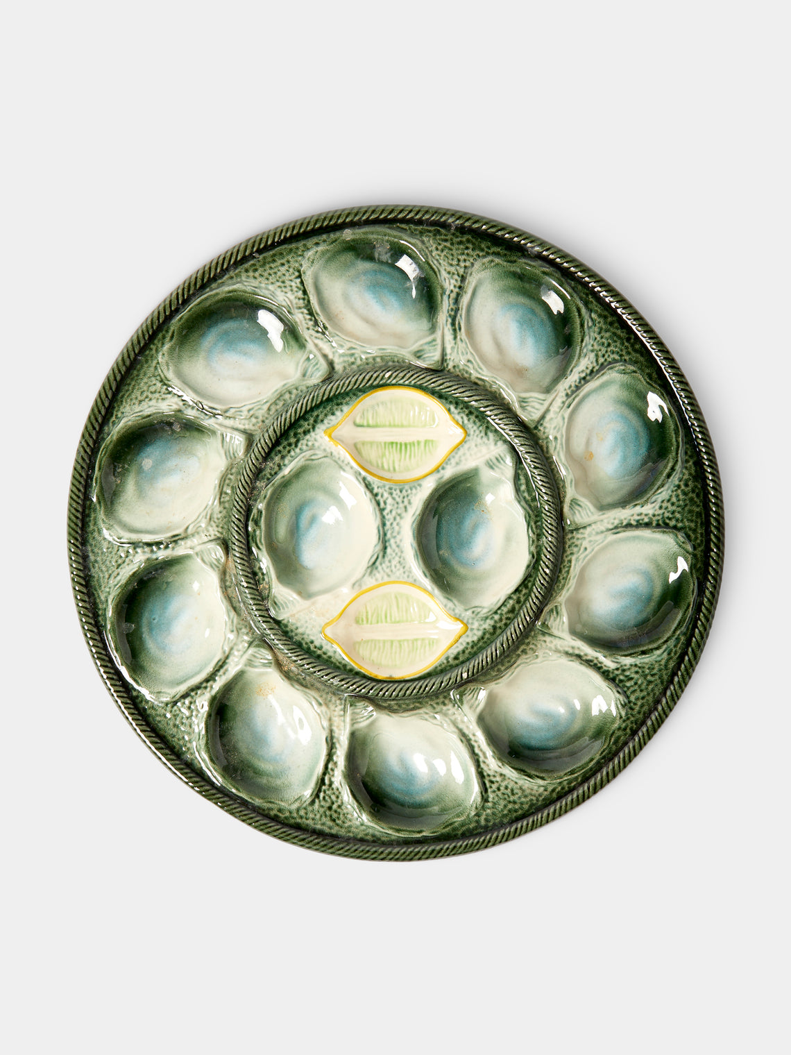 Antique and Vintage - Mid-Century Majolica Ceramic Oyster Plate (14.5in/37.5cm) - Multiple - ABASK