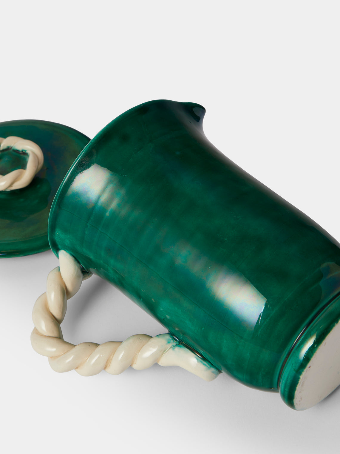 Antique and Vintage - 1950s VALLRUIS ROPE HANDLED JUG - Green - ABASK