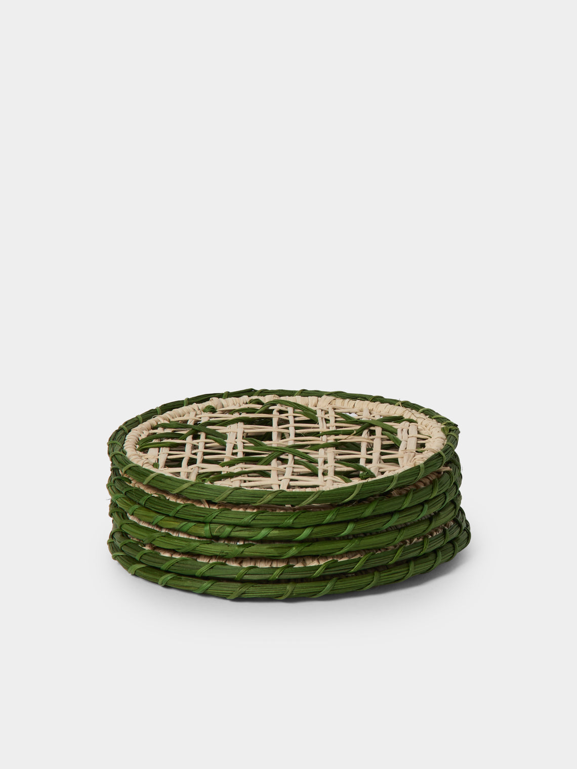 Artesanías del Atlántico - | Set of 6 | Panal Handwoven Palm Coasters - Green - ABASK