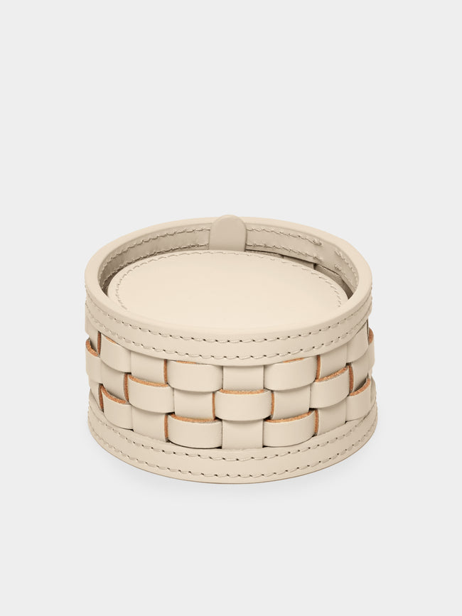 Riviere - Barcelona Water-Resistant Leather Coasters (Set of 10) - Ivory - ABASK - 