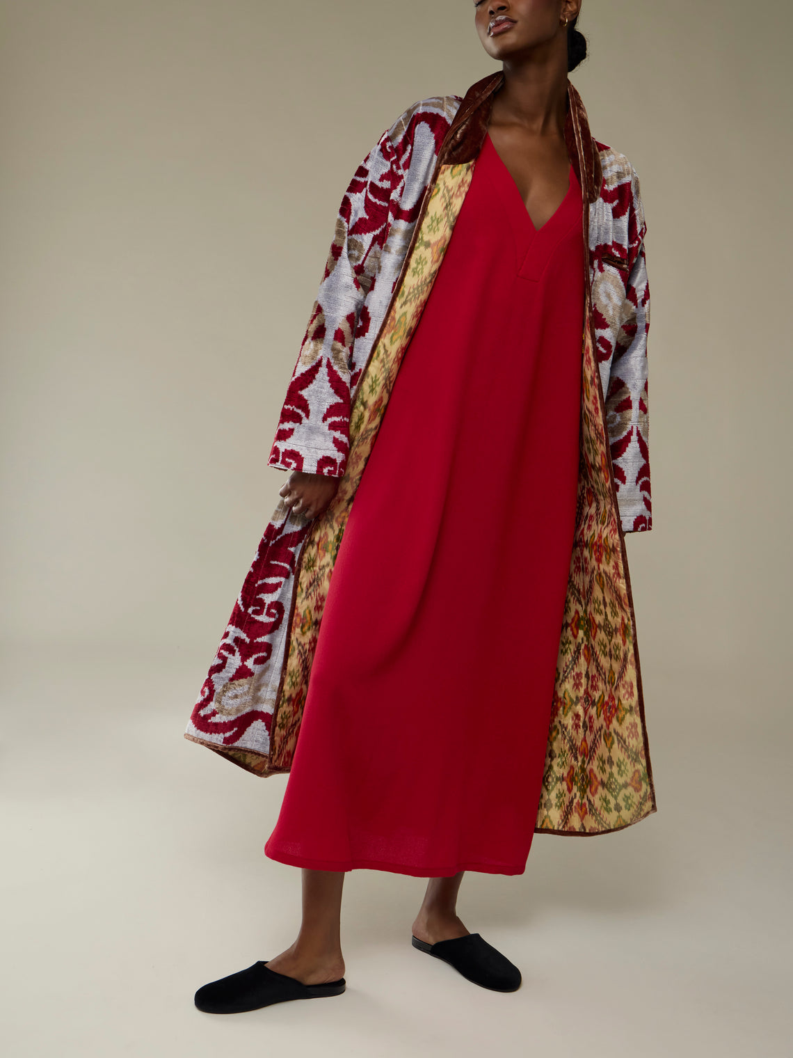 Nazzy Beglari - Hand-Loomed Ikat Silk and Cotton Reversible Robe | One Size - Yellow - ABASK