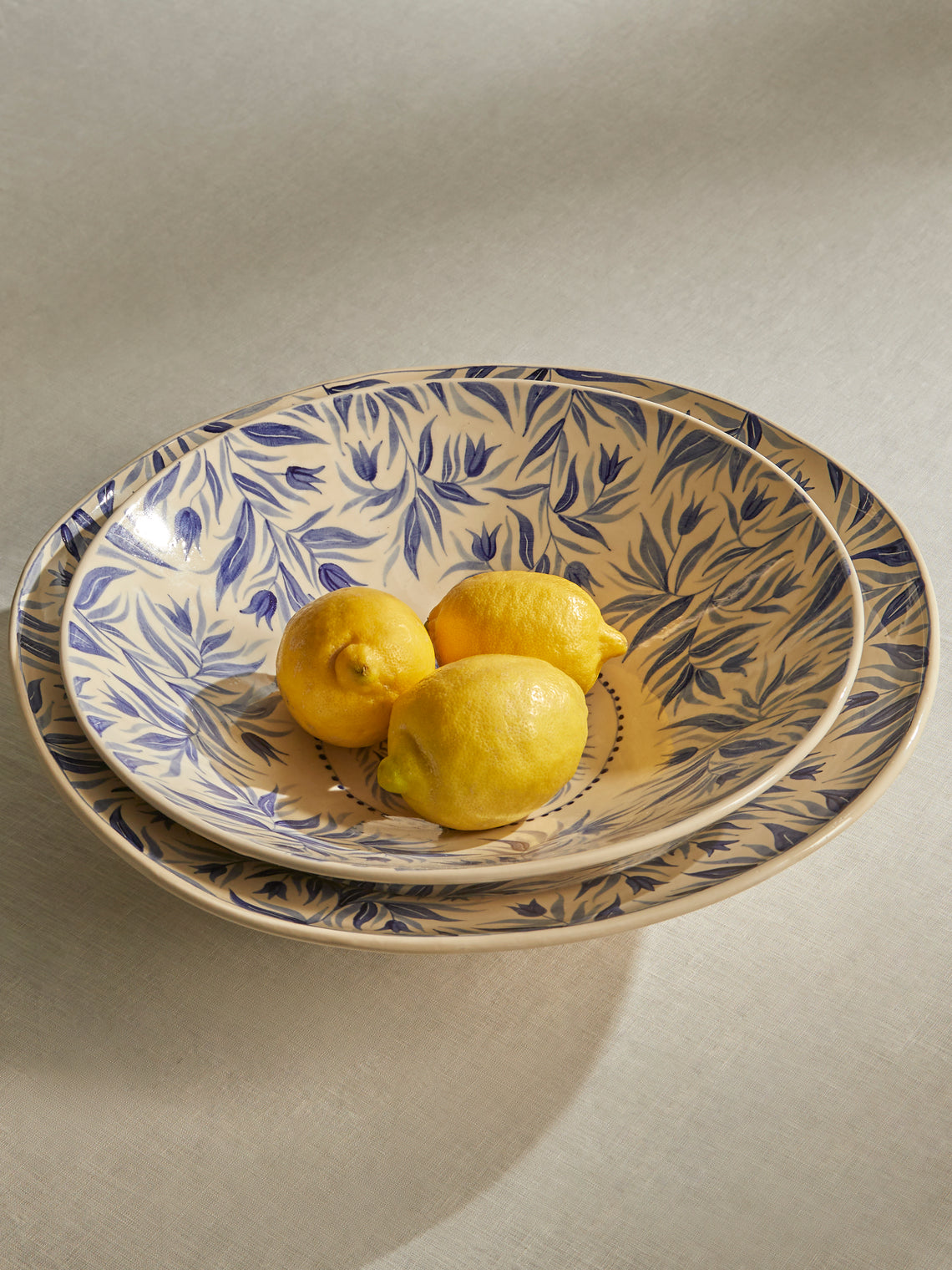 Rosanna Corfe - Birds and Bluebells Hand-Painted Ceramic Flared Bowl - Cream - ABASK
