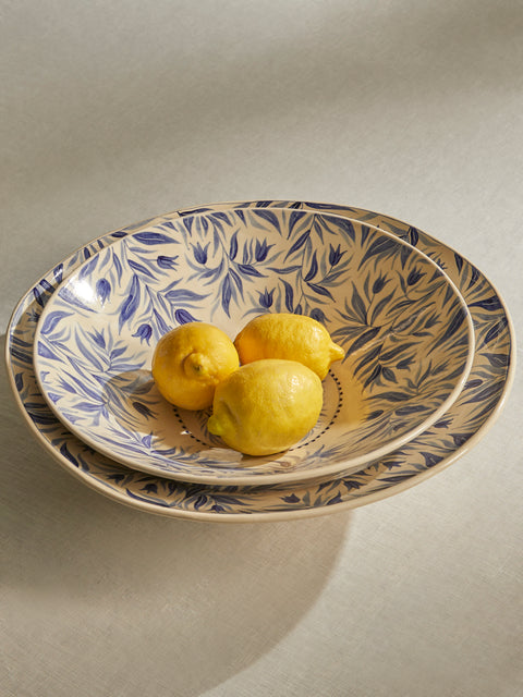 Rosanna Corfe - Birds and Bluebells Hand-Painted Ceramic Flared Bowl - Cream - ABASK