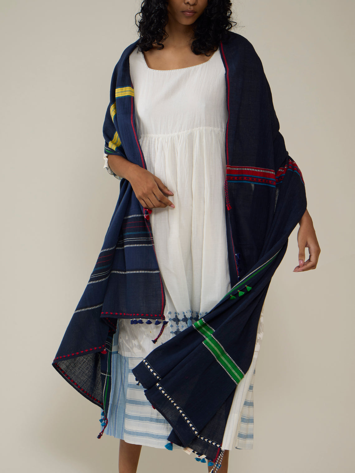 Injiri - Amber 123 Hand-Loomed Cotton Scarf - Navy - ABASK