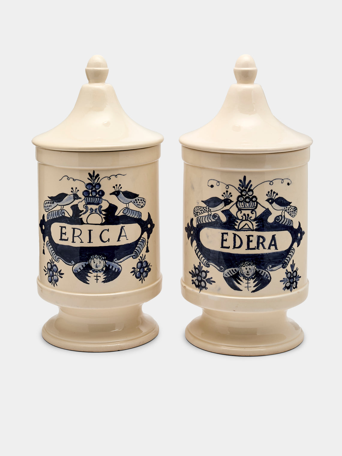 Antique and Vintage - 1940s Italian Ceramic Apothecary Jars (Set of 2) - Blue - ABASK - 