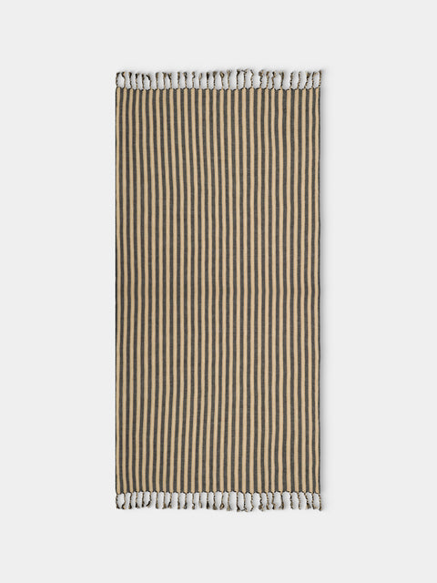 Mizar & Alcor - Striped Handwoven Linen and Cotton Towels (Set of 2) - Black - ABASK