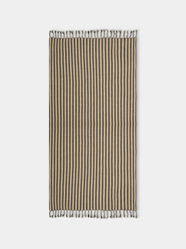 Mizar & Alcor - Striped Handwoven Linen and Cotton Towels (Set of 2) - Black - ABASK