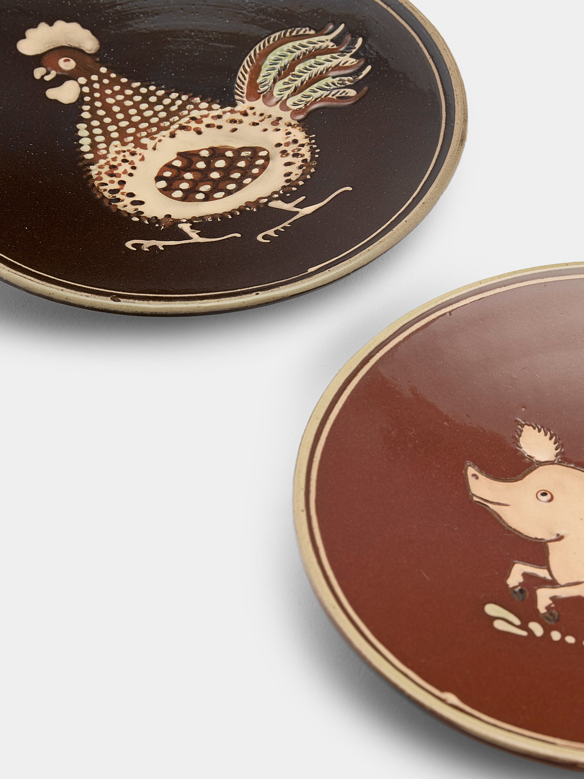 Poterie d’Évires - Animals Hand-Painted Ceramic Small Raised Plates (Set of 6) - Multiple - ABASK