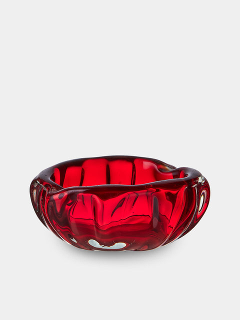 Antique and Vintage - Mid-Century Glass Ashtray - Red - ABASK - 