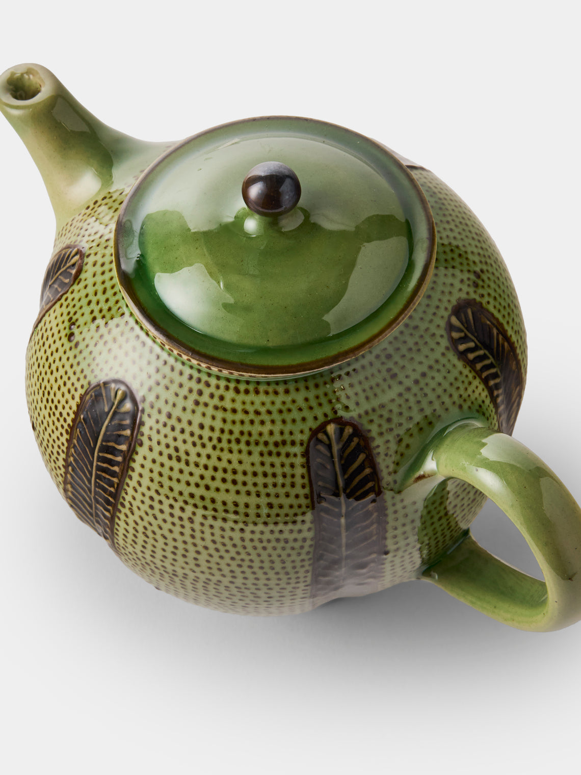 Poterie d’Évires - Stripes and Dots Hand-Painted Ceramic Small Teapot - Green - ABASK