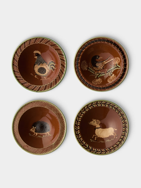 Poterie d’Évires - Animals Hand-Painted Ceramic Breakfast Bowls (Set of 4) - Light brown - ABASK - 
