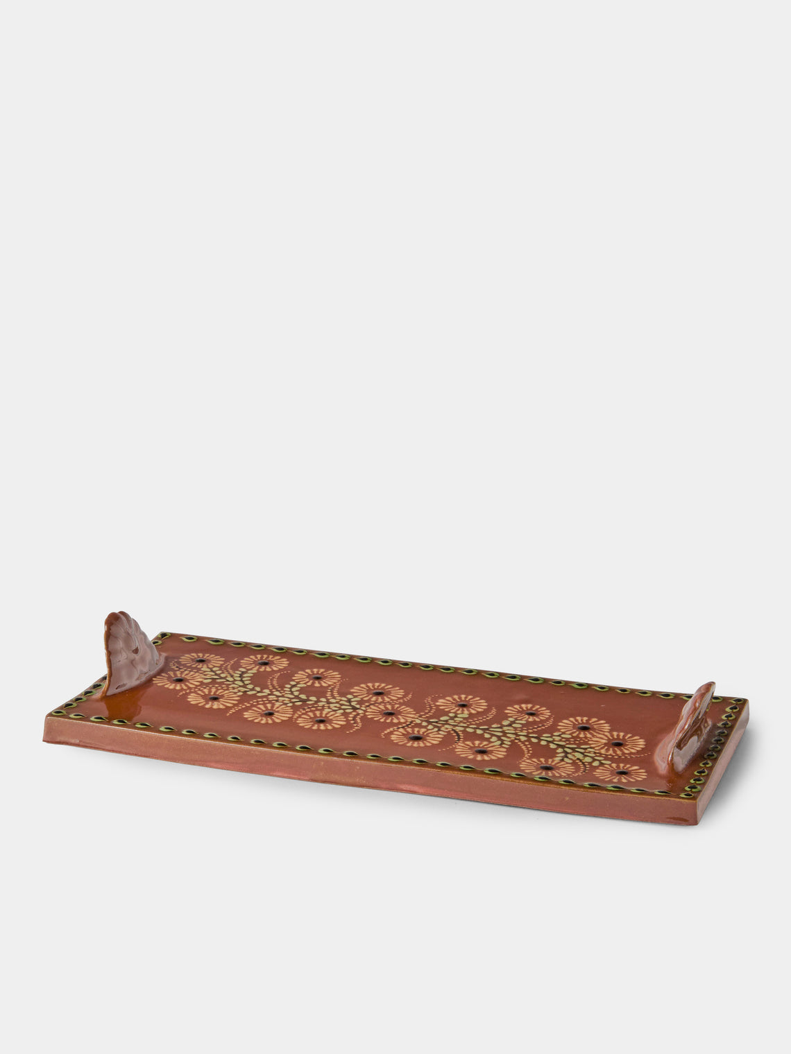 Poterie d’Évires - Flowers Hand-Painted Ceramic Cheese Platter - Light Brown - ABASK