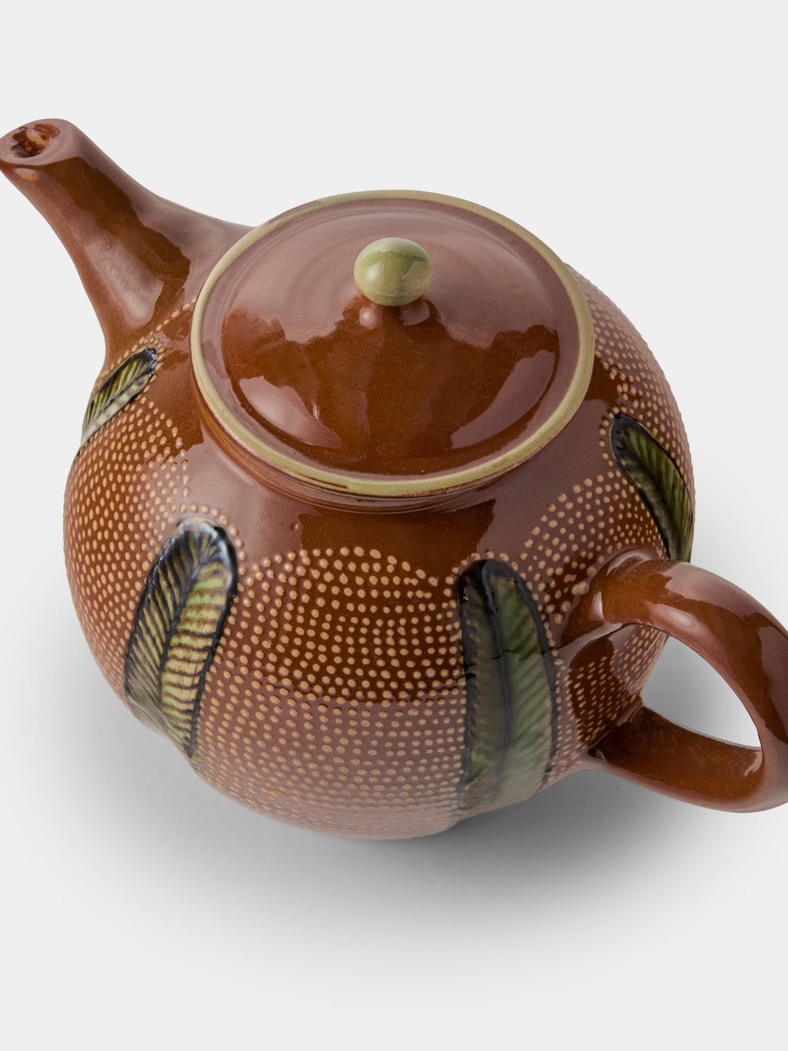 Poterie d’Évires - Stripes and Dots Hand-Painted Ceramic Small Teapot - Light Brown - ABASK