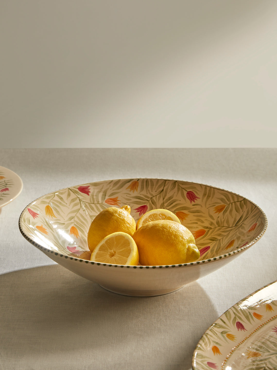 Rosanna Corfe - Doves and Daffodils Hand-Painted Ceramic Flared Bowl - Cream - ABASK