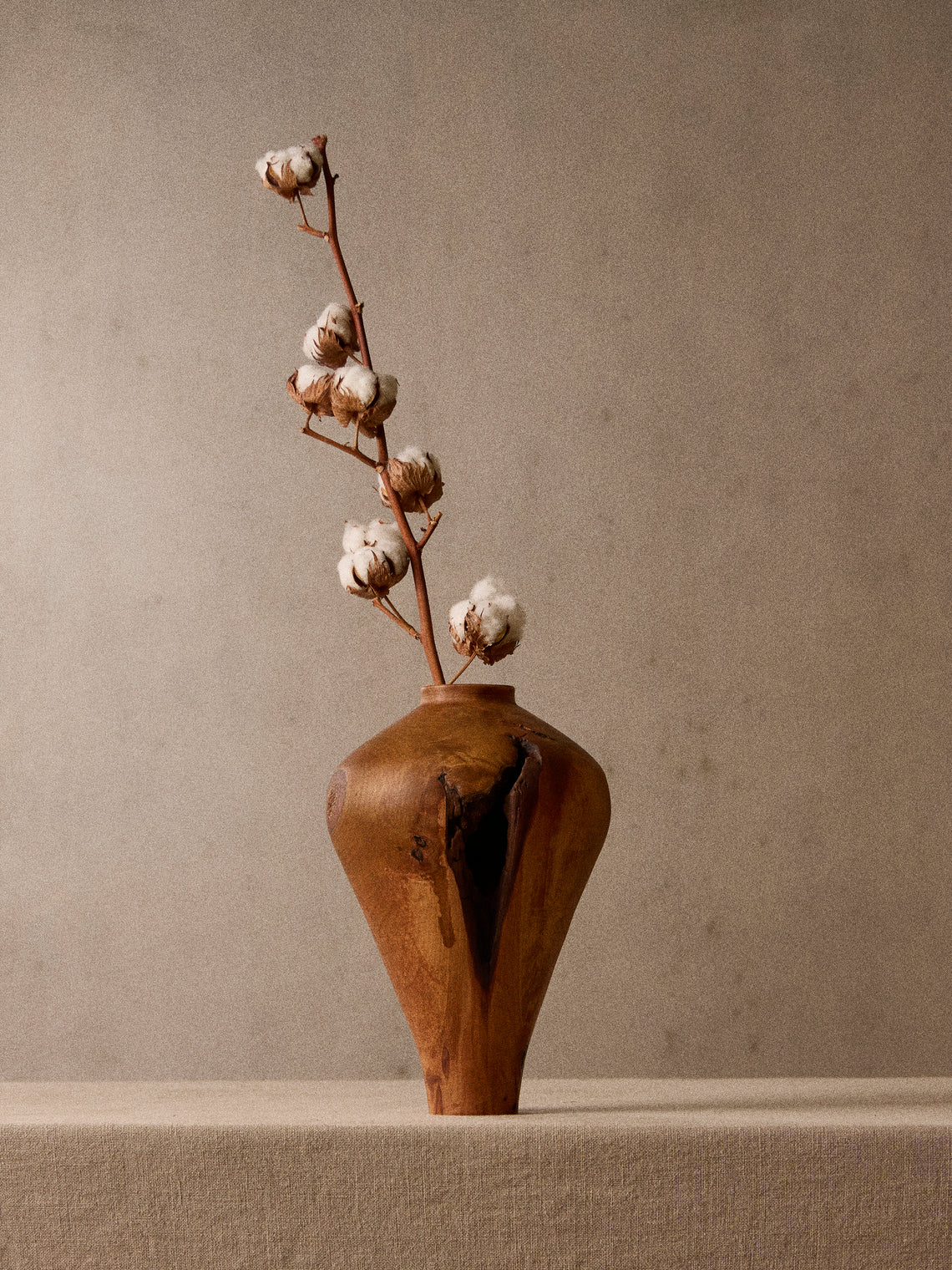 Iida Woodturning - Hand-Turned Bayberry Oil-Finish Vase (13in/33cm) - Brown - ABASK