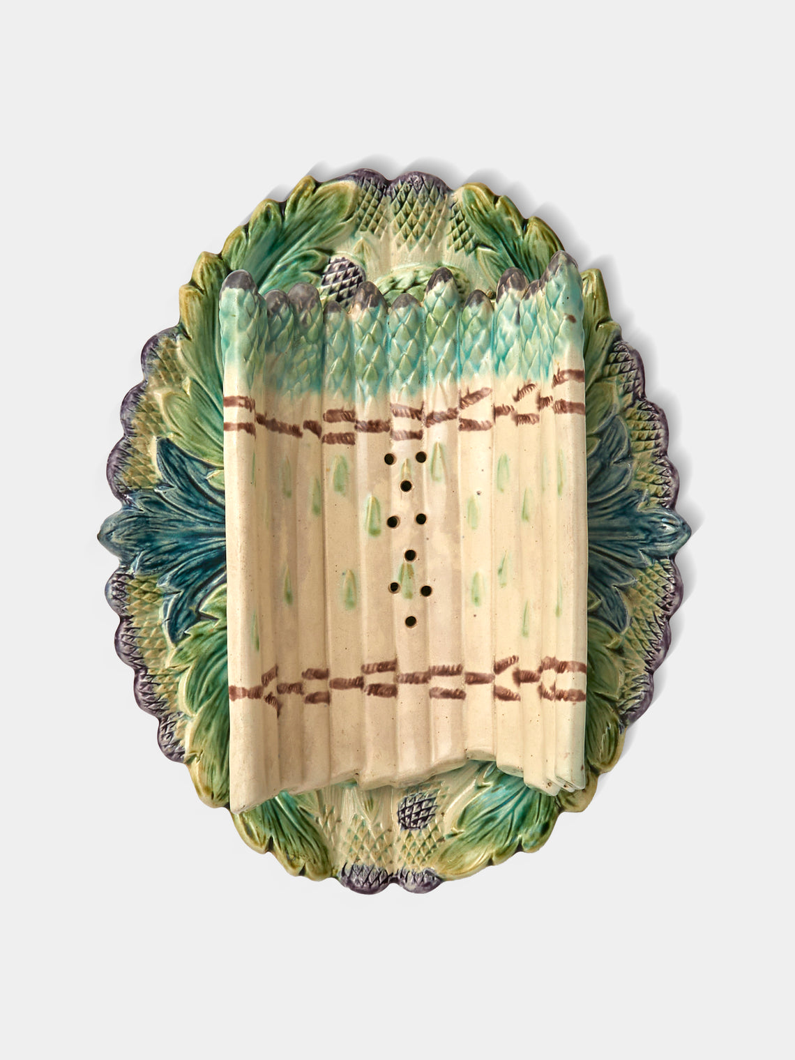 Antique and Vintage - 1900s Ceramic Asparagus Platter - Green - ABASK