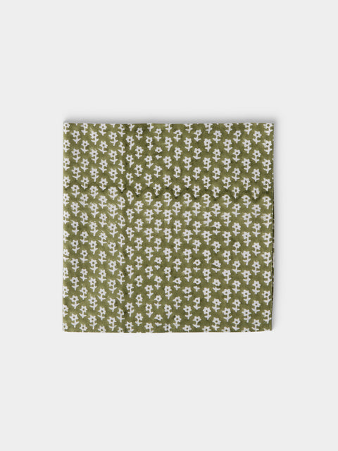 Chamois - Dancing Star Block-Printed Cotton Napkins (Set of 8) - Green - ABASK - 