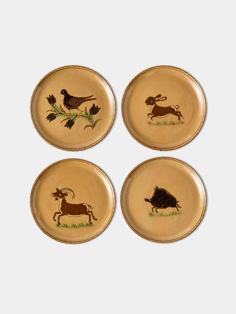 Poterie d’Évires - Animals Hand-Painted Ceramic Dinner Plates – 9.5in/24cm (Set of 4) - Cream - ABASK - 
