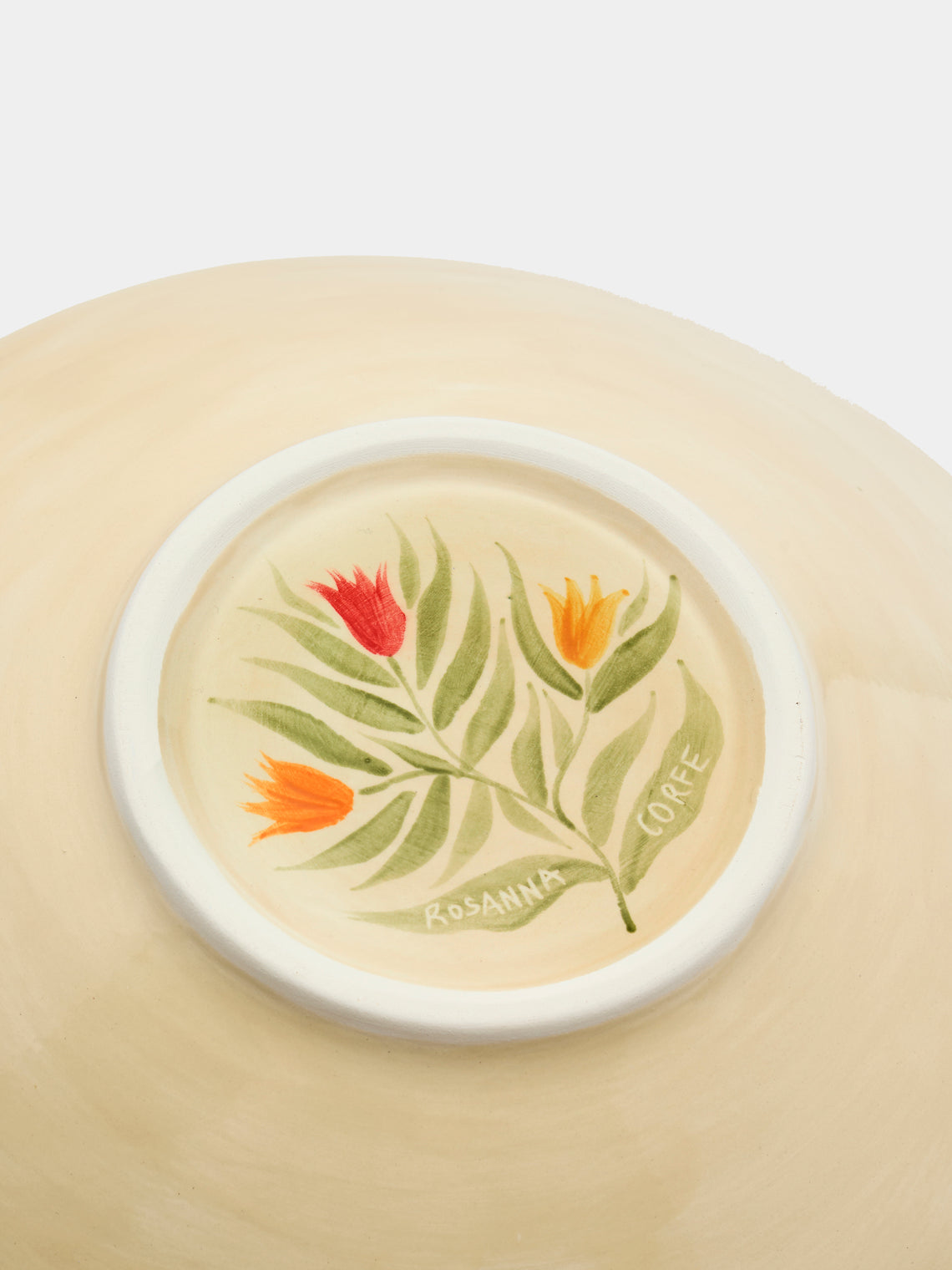 Rosanna Corfe - Doves and Daffodils Hand-Painted Ceramic Flared Bowl - Cream - ABASK