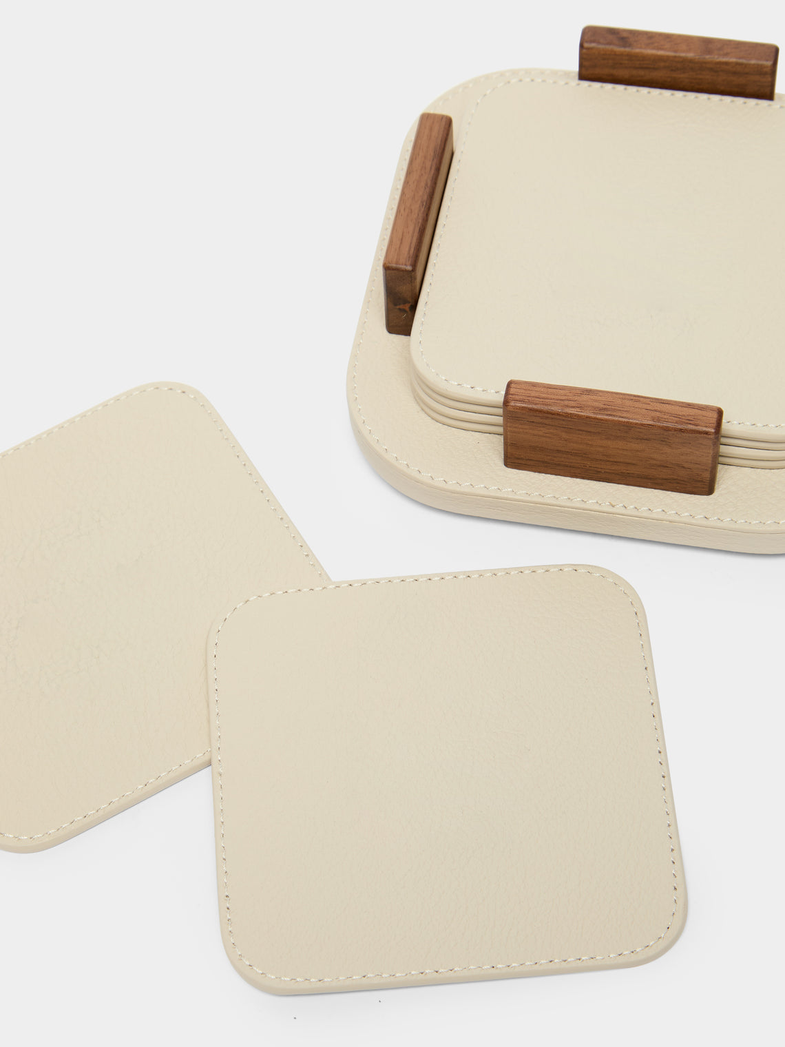 Giobagnara x Poltrona Frau - Leather and Walnut Coasters with Holder (Set of 6) -  - ABASK