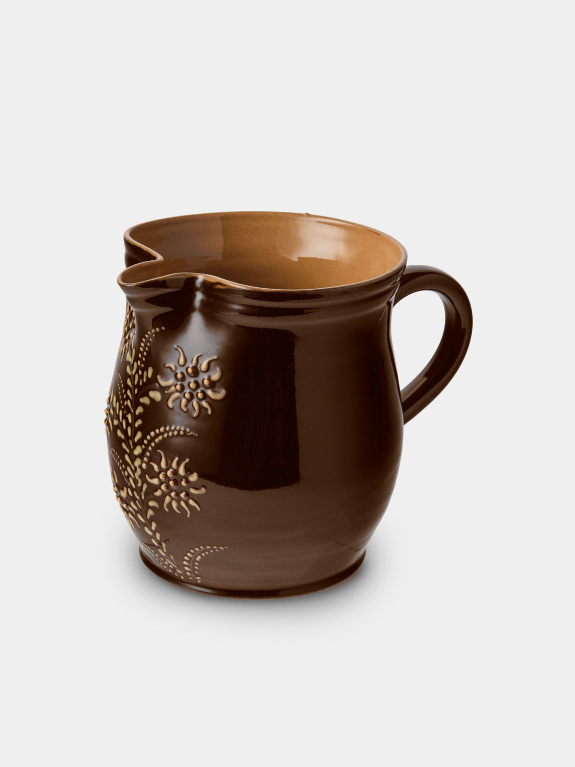 Poterie d’Évires - Flowers Hand-Painted Ceramic Medium Jug - Dark Brown - ABASK - 